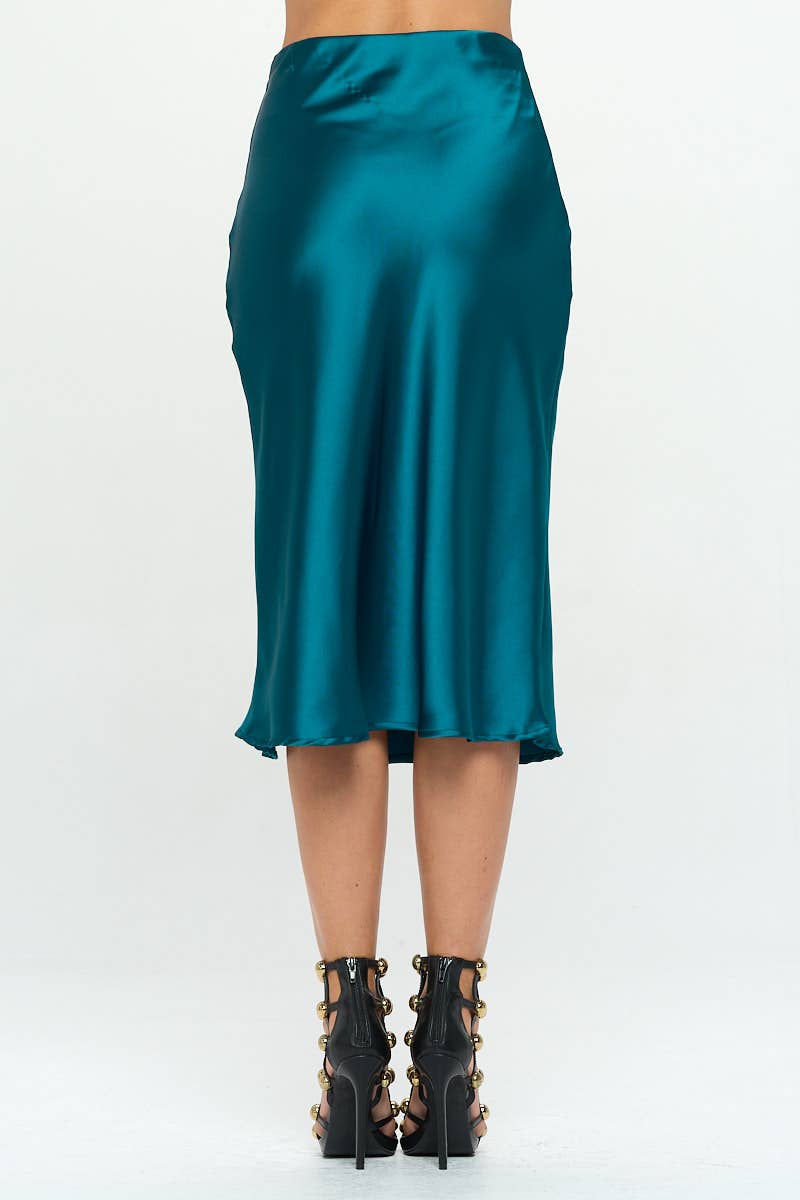 Hunter Green satin skirt with side slit