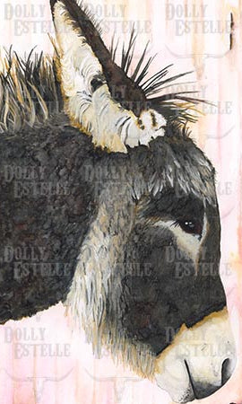 Illustration of a donkey with a soft, pastel background
