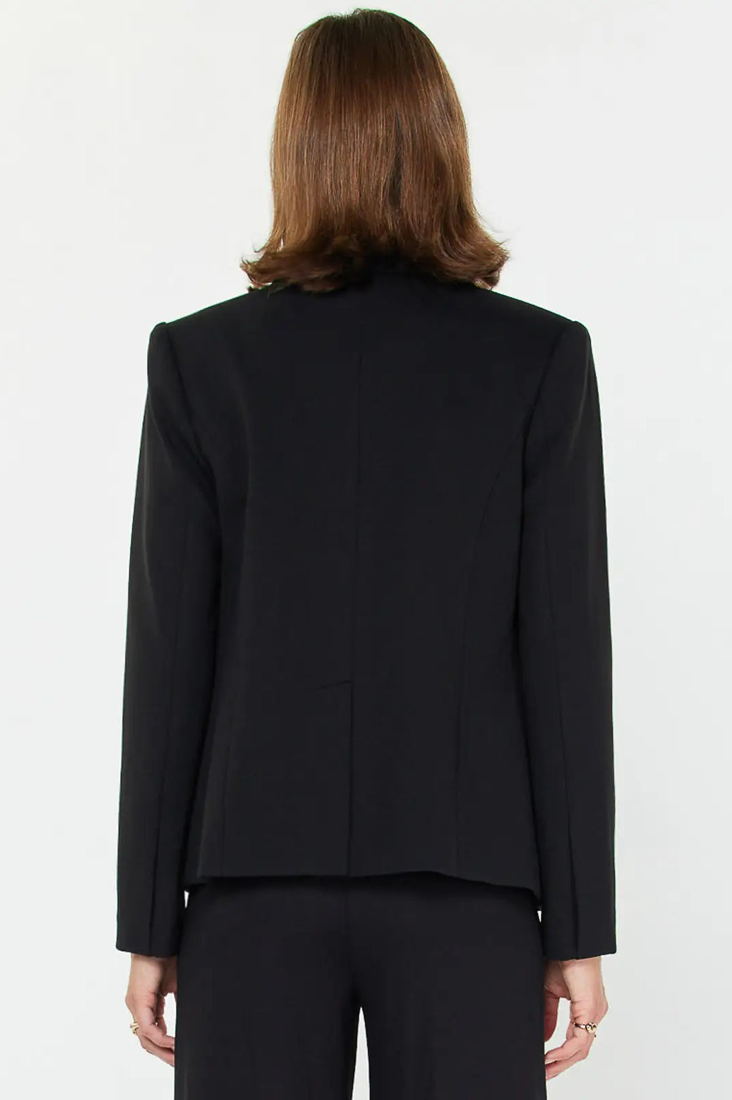 Back of Person wearing a black blazer on a white background