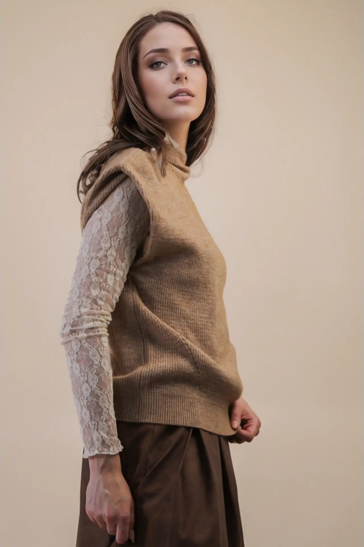 Calistoga mocha mock-neck sweater vest