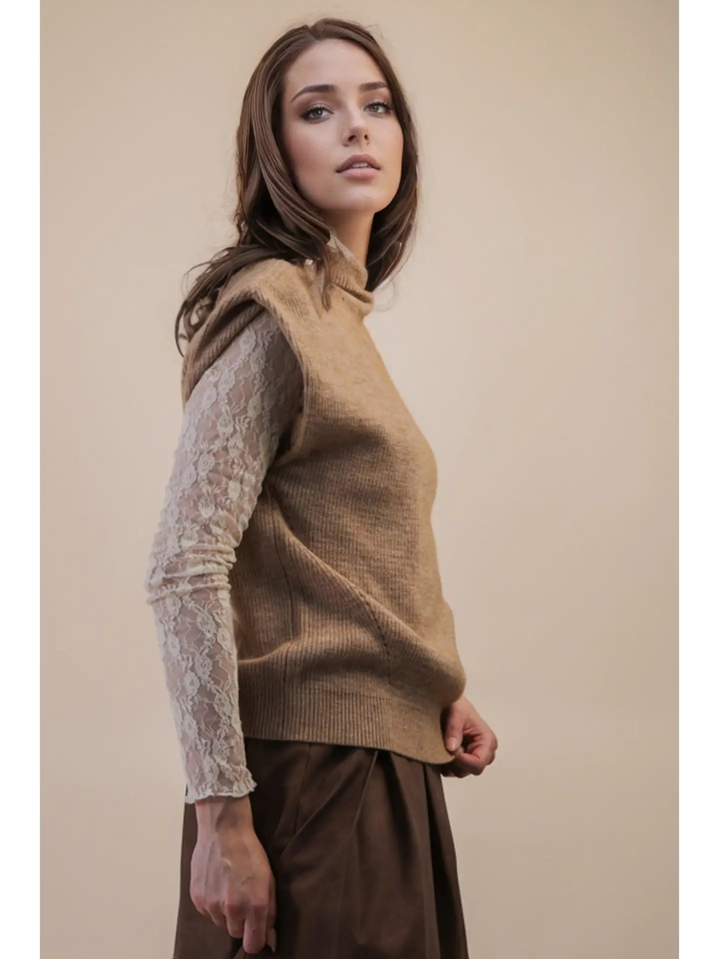 Calistoga mocha mock-neck sweater vest