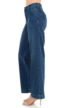 side viewMorrison Denim – The Confidante “Love Her Madly” Mid-Rise Wide-Leg Jean | Dark Wash, Utility Back Pockets, Stretch