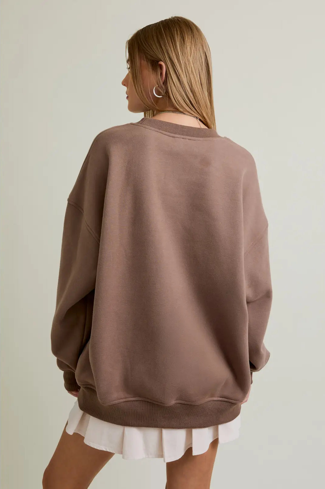 back view showing drop shoulders and ribbed hem