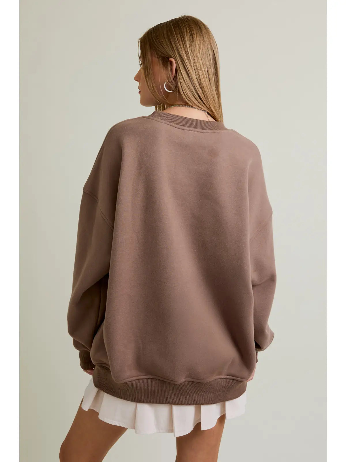 back view showing drop shoulders and ribbed hem