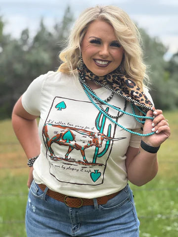Longhorn design on a short sleeve crew neck tee