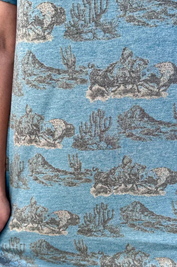 western pattern on a blue background