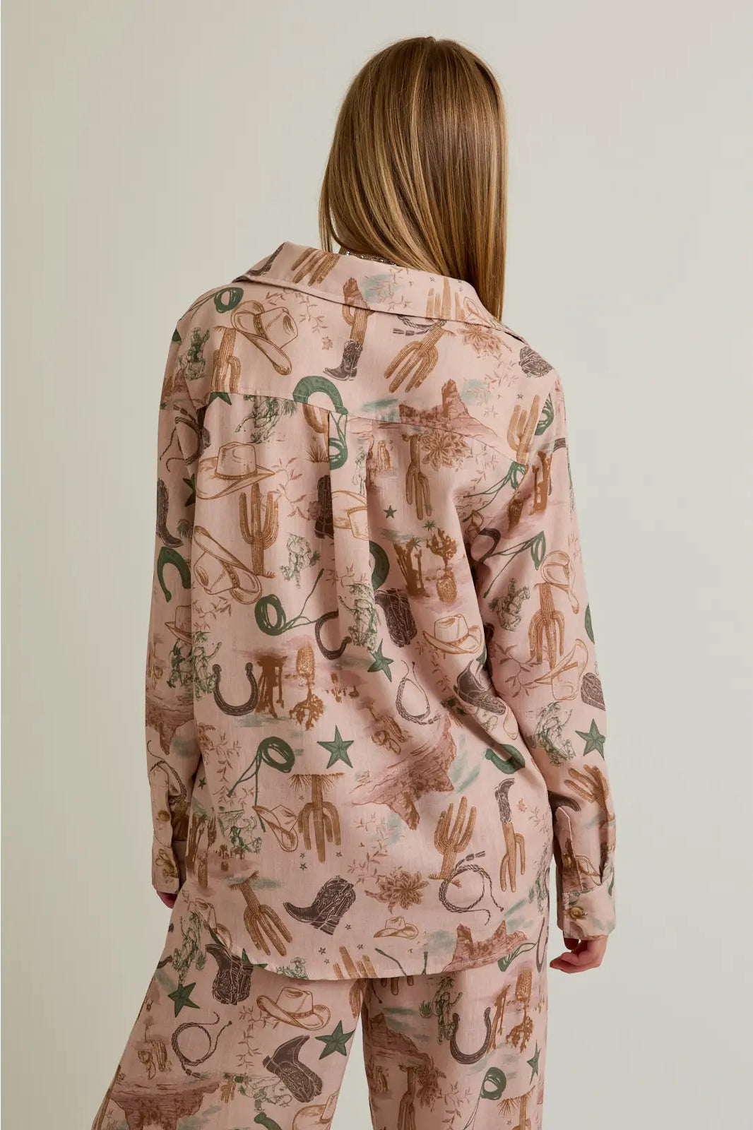 Back view with yoke and curved hem—Western blouse