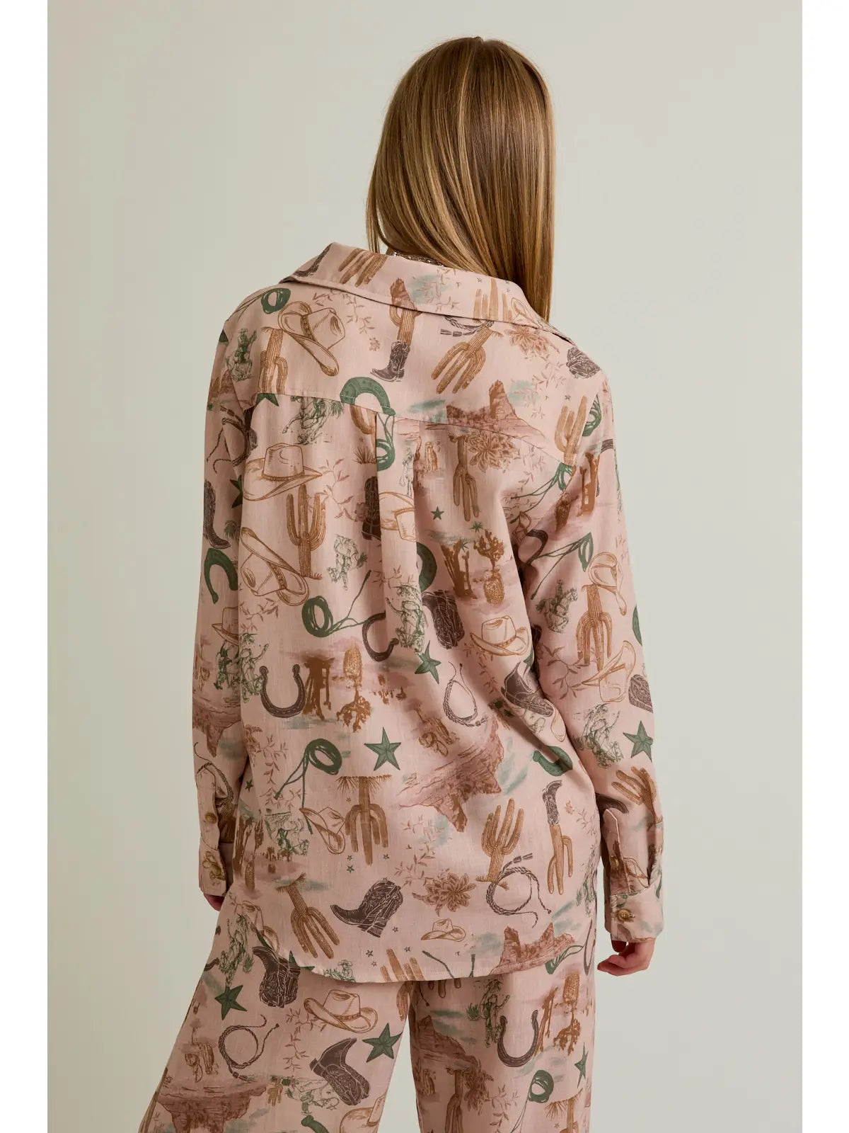 Back view with yoke and curved hem—Western blouse