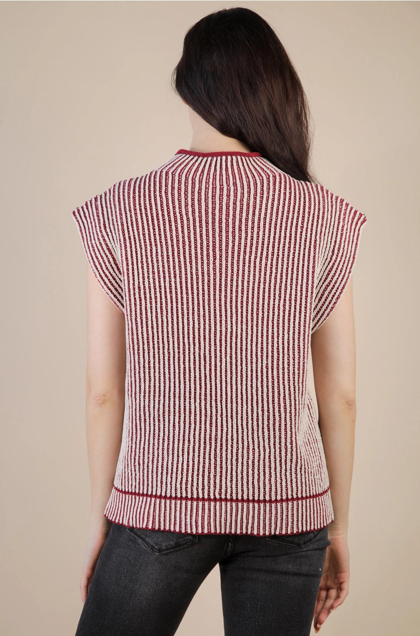 Sonoma two-tone ribbed sweater vest in burgundy & cream—back view
