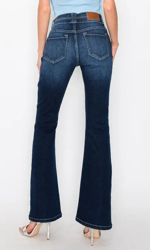 Aria Tummy Control High Rise Bootcut Jeans double button at waist band