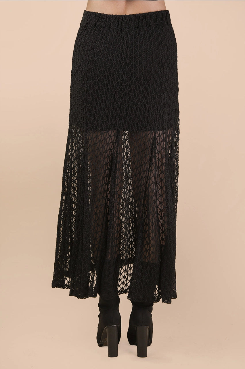 Black lace skirt on a beige background