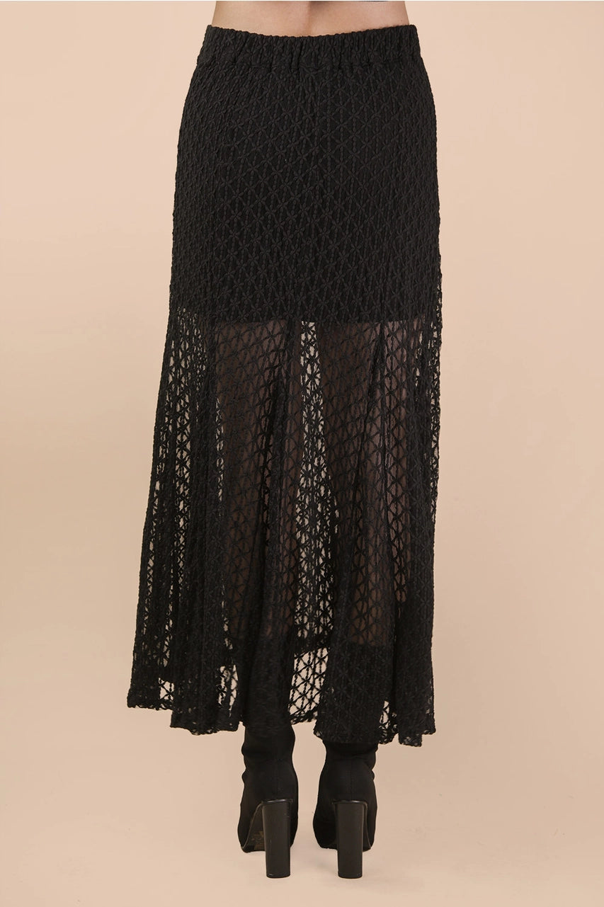 Black lace skirt on a beige background