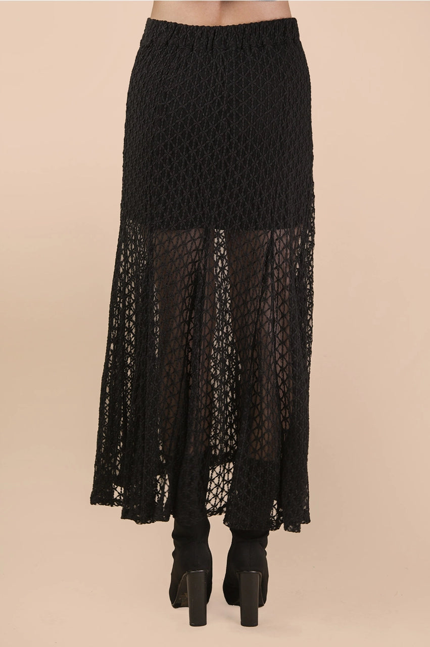 Black lace skirt on a beige background