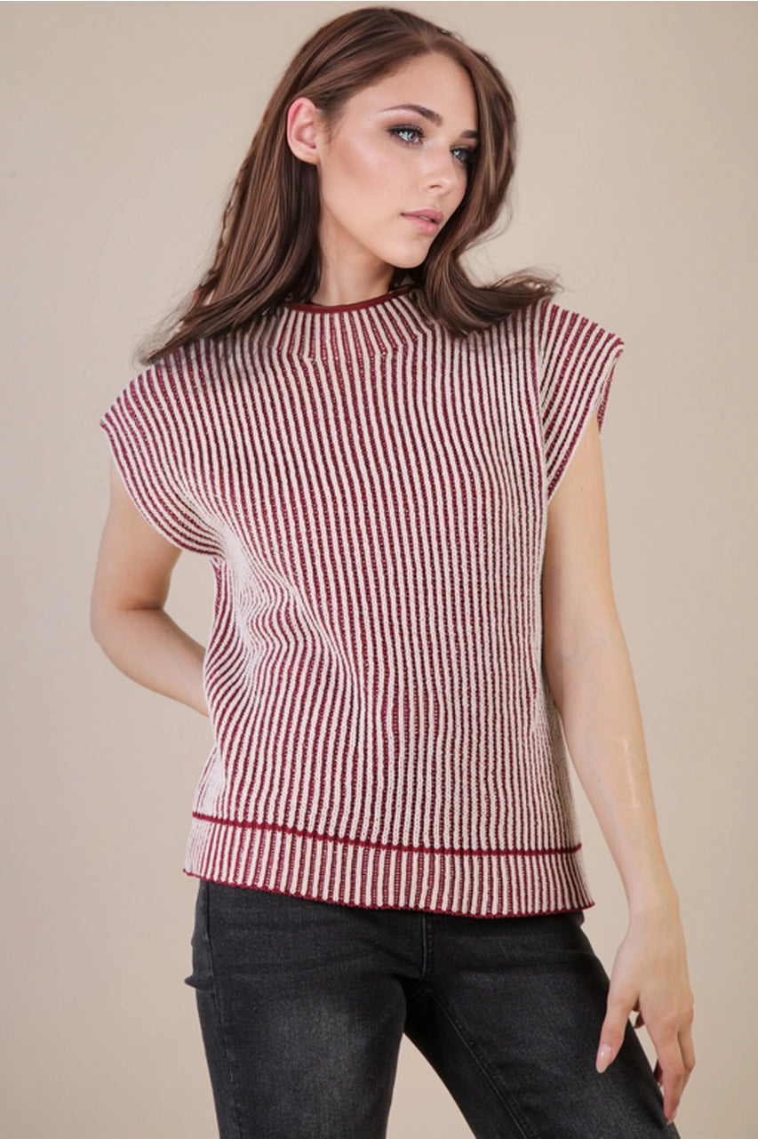 Sonoma two-tone ribbed sweater vest in burgundy & cream—front view