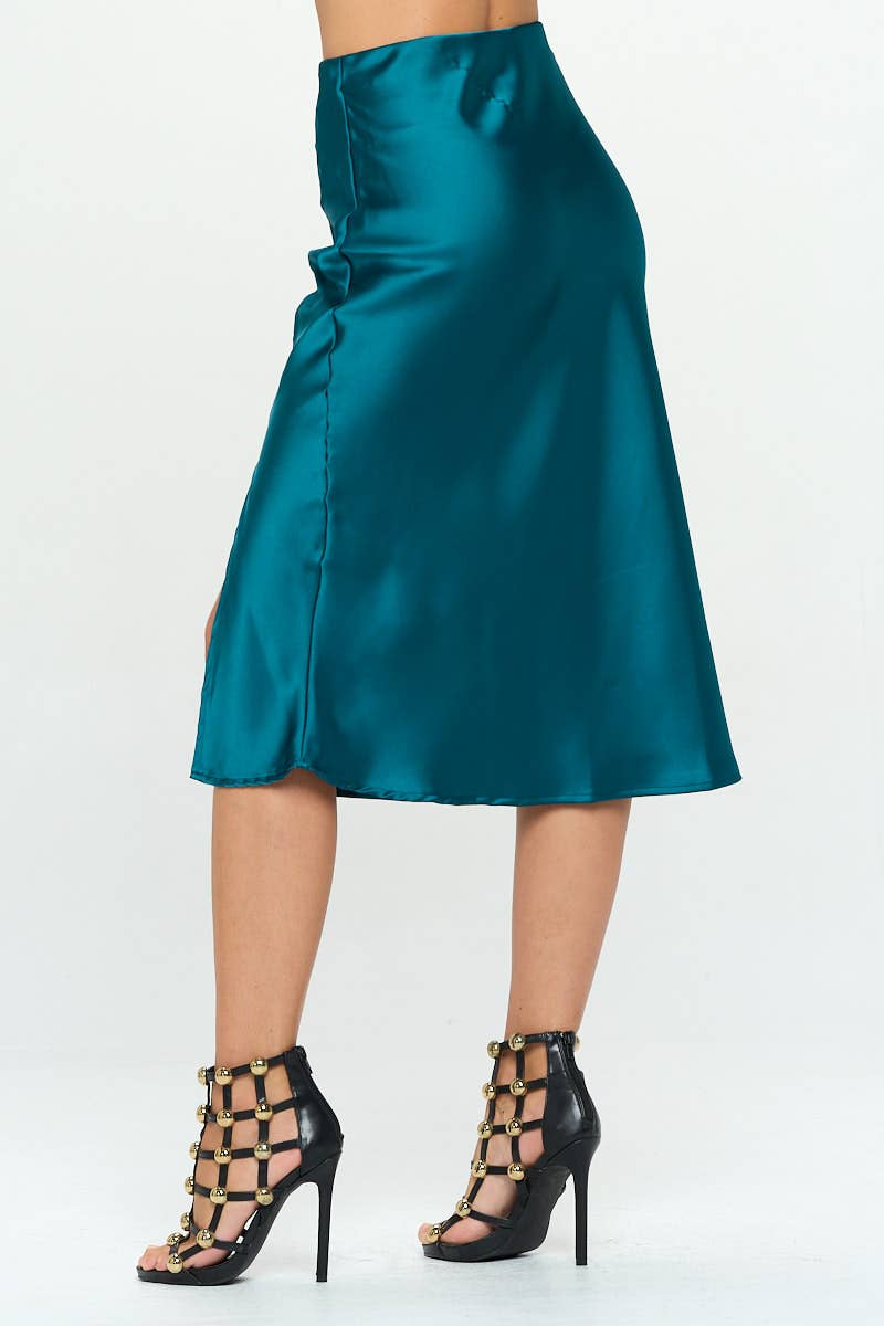 Hunter Green satin skirt with side slit