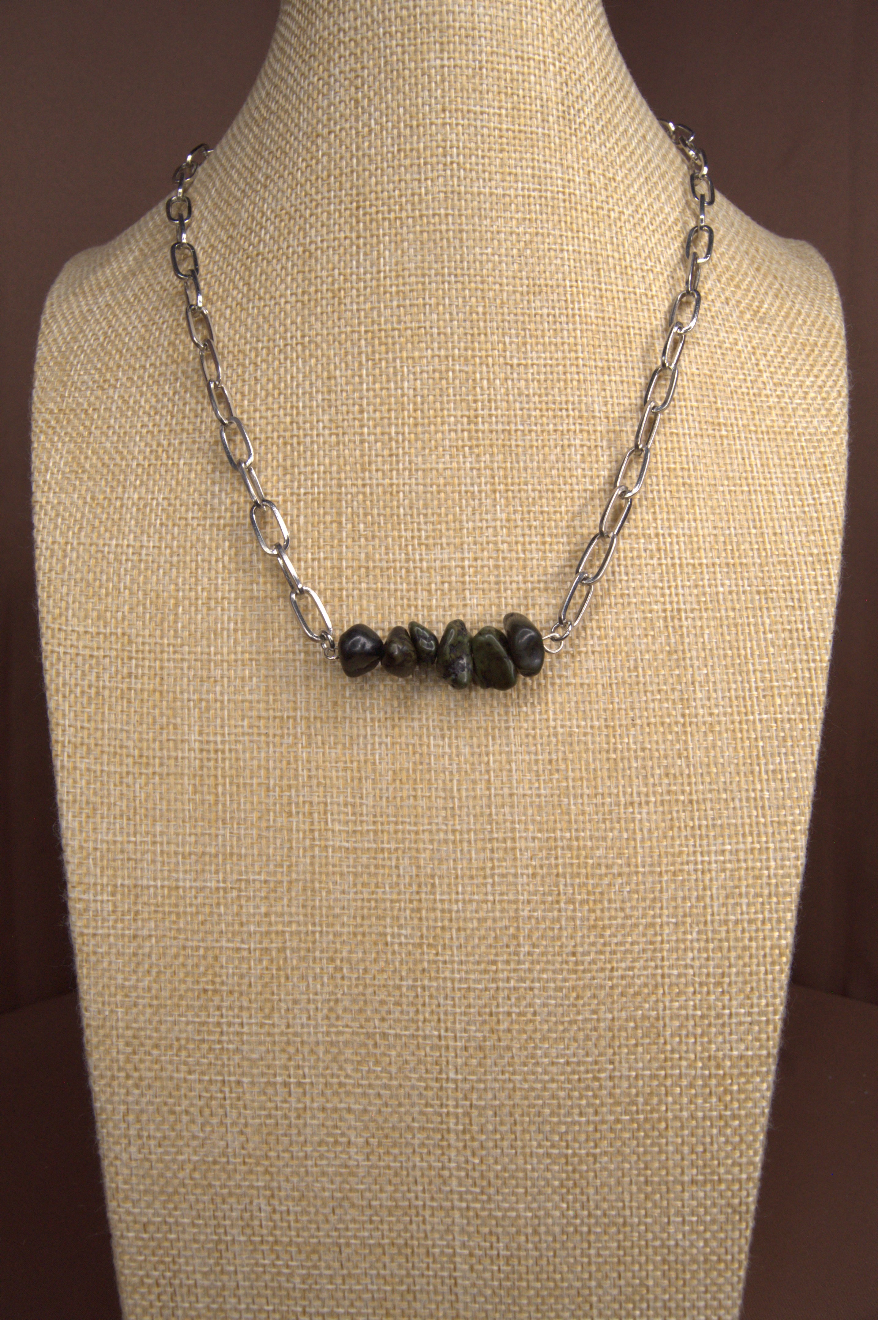Labradorite Larvikite Star-Cut Nugget Bar Necklace – 19½" | Silver Paperclip Chain, Lobster Clasp | Copper & Lace Handcrafted