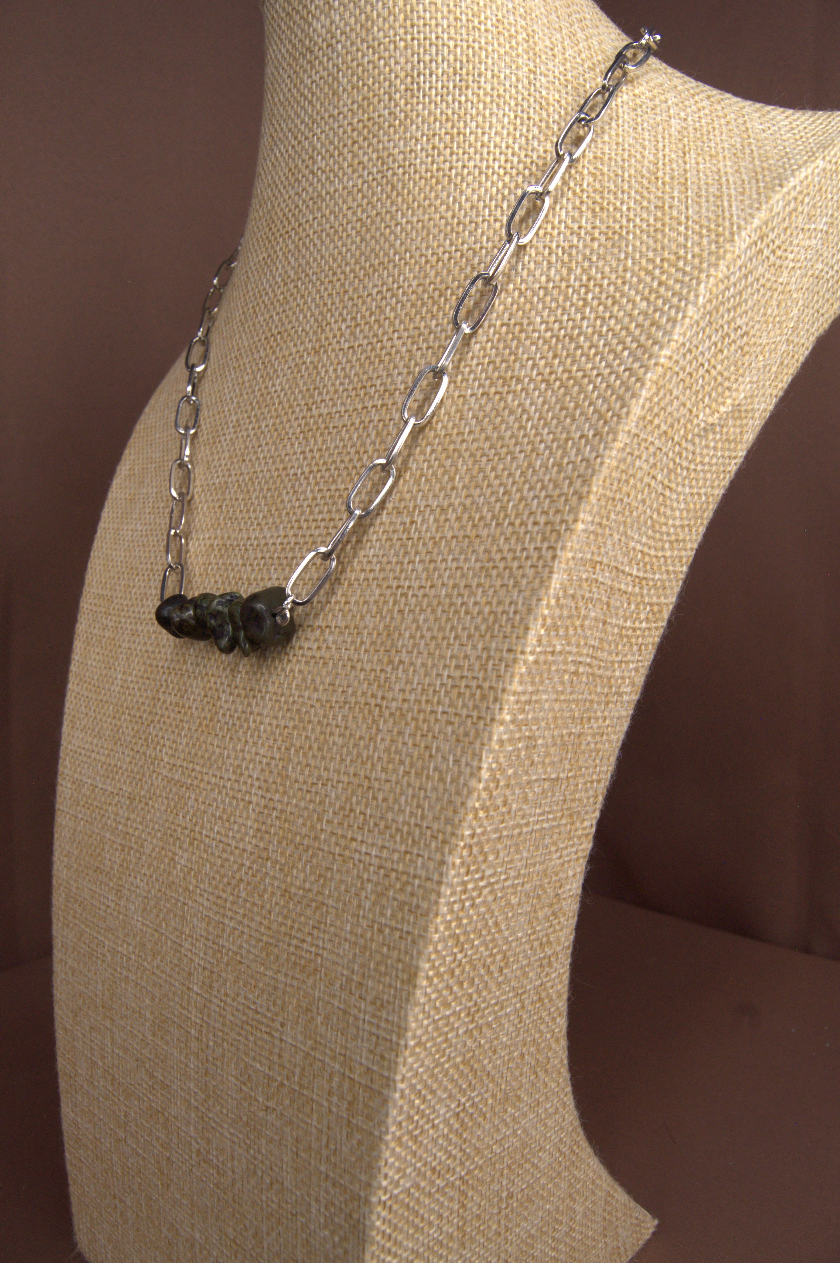 Annie Labradorite Larvikite Star-Cut Nugget Bar Necklace – 19½" | Silver Paperclip Chain, Lobster Clasp | Copper & Lace Handcrafted