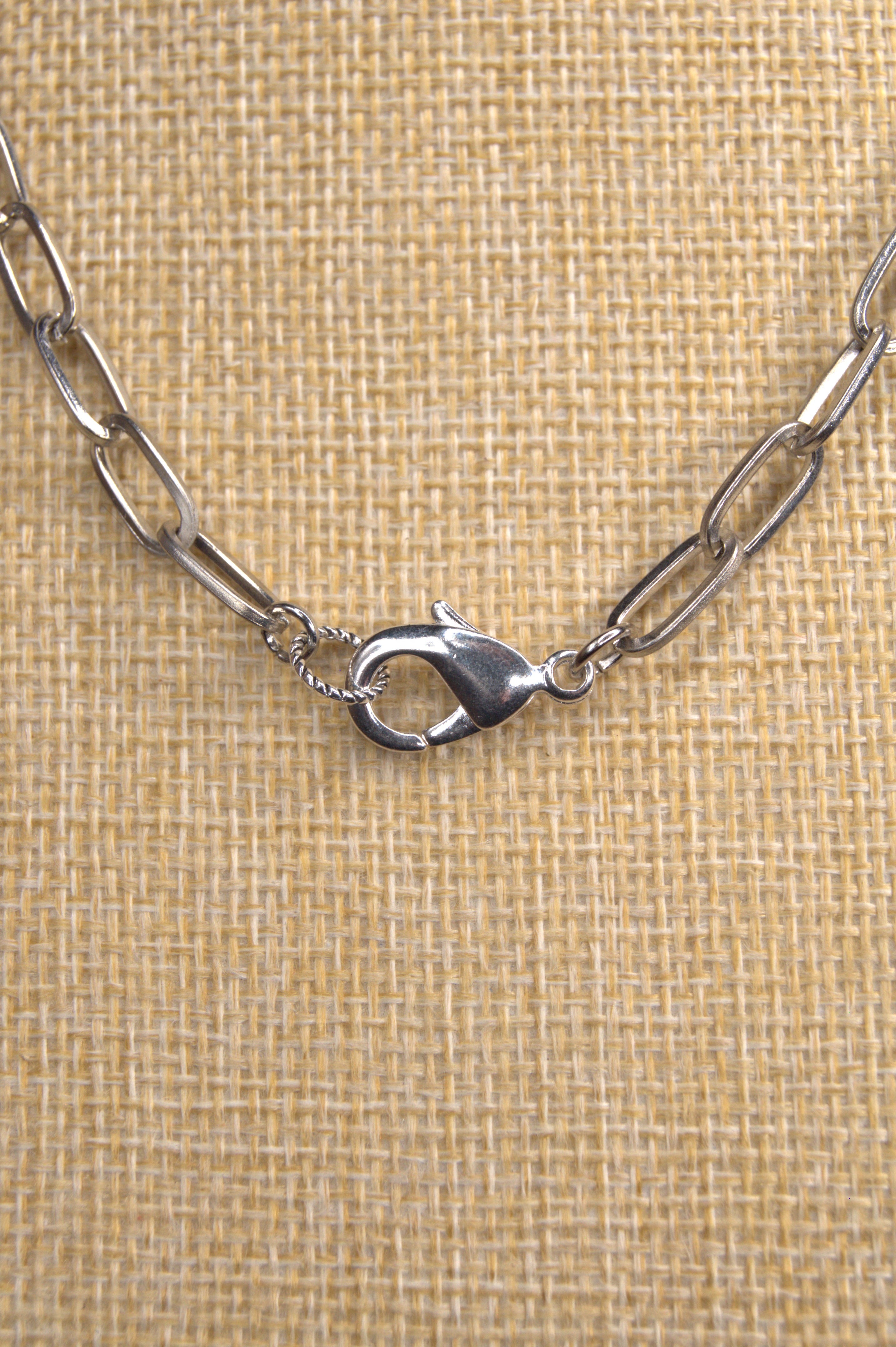 Silver paper clip chain with lobster clasp