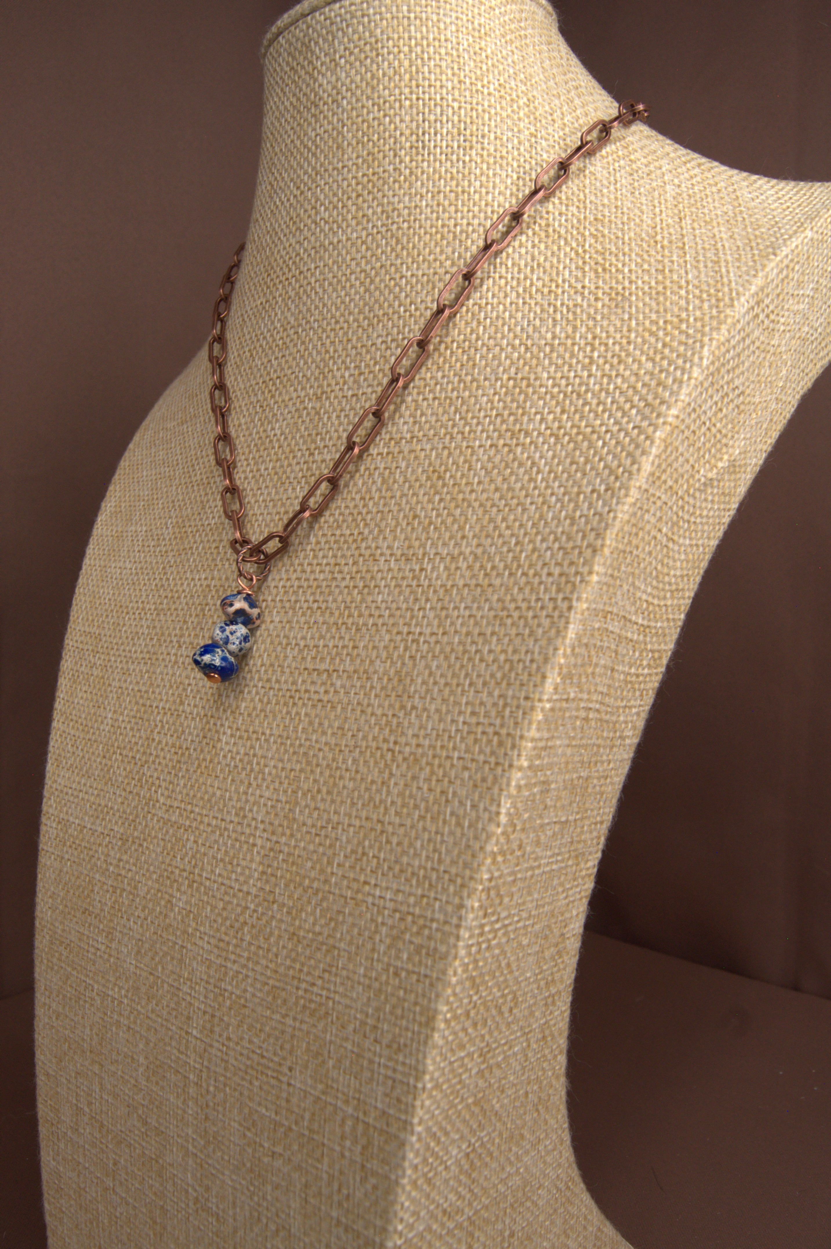 Callie Trio Sodalite Pendant Necklace – 17" | Copper Paperclip Chain, Lobster Clasp | Copper & Lace Handcrafted