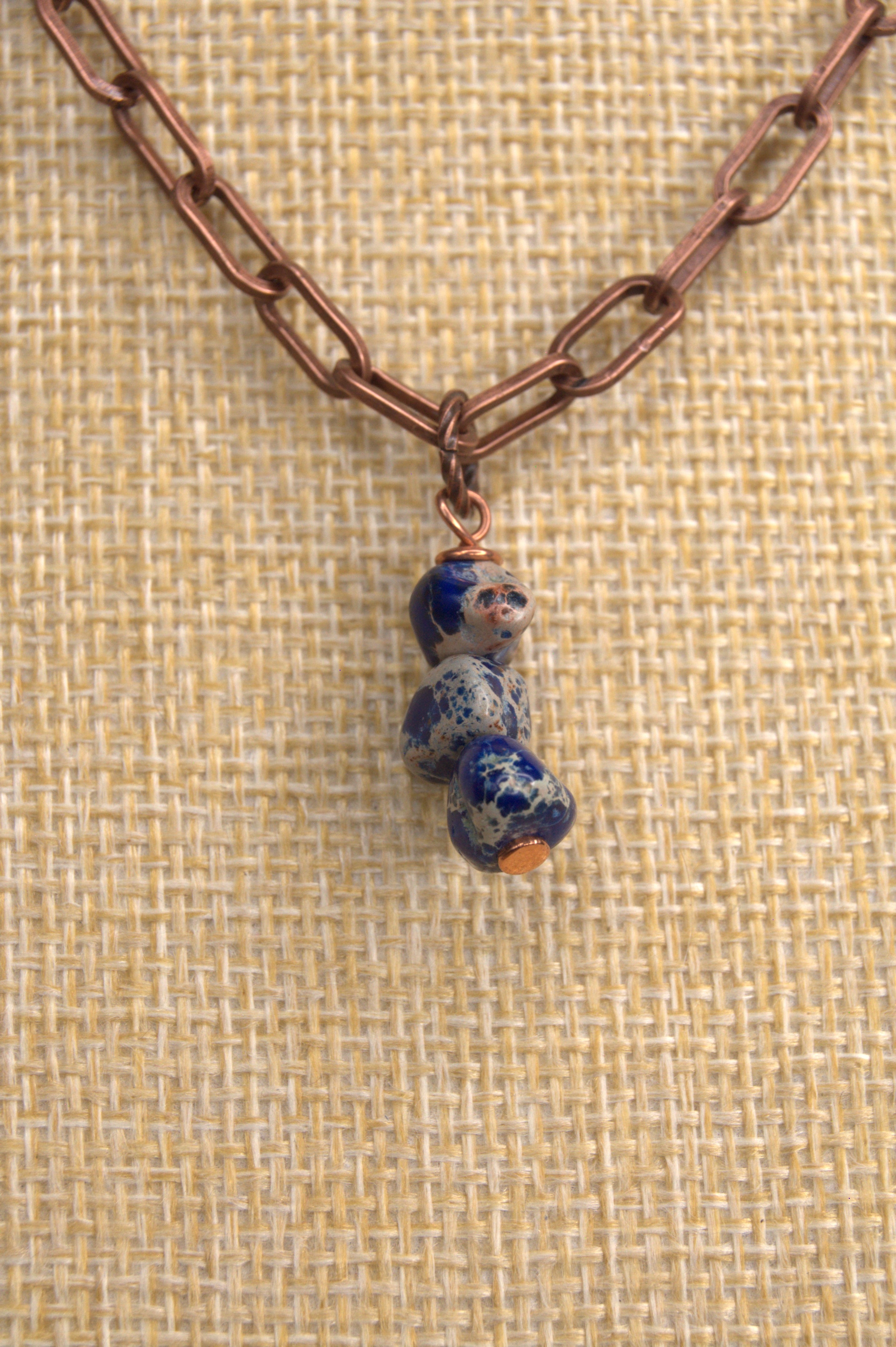 Callie Trio Sodalite Pendant Necklace – 17" | Copper Paperclip Chain, Lobster Clasp | Copper & Lace Handcrafted