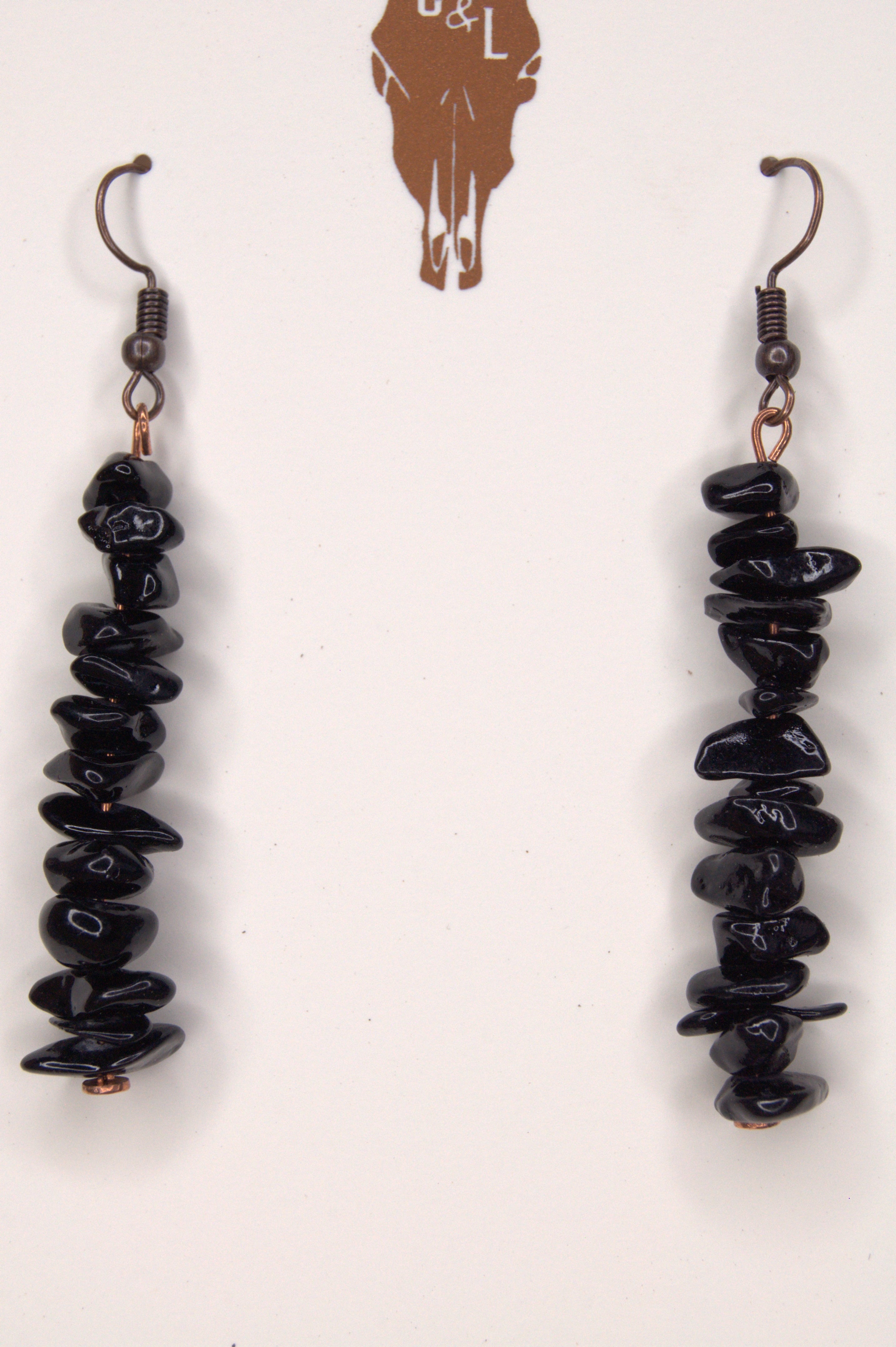 Dakota Black Onyx Chip Drop Earrings – Copper | 2½" Drop | Copper & Lace Handcrafted