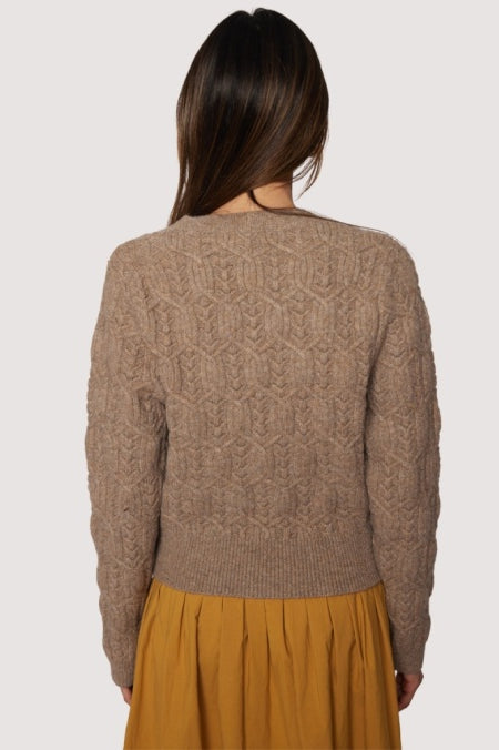 Back view showing allover cable/diamond texture — Georgina cardigan