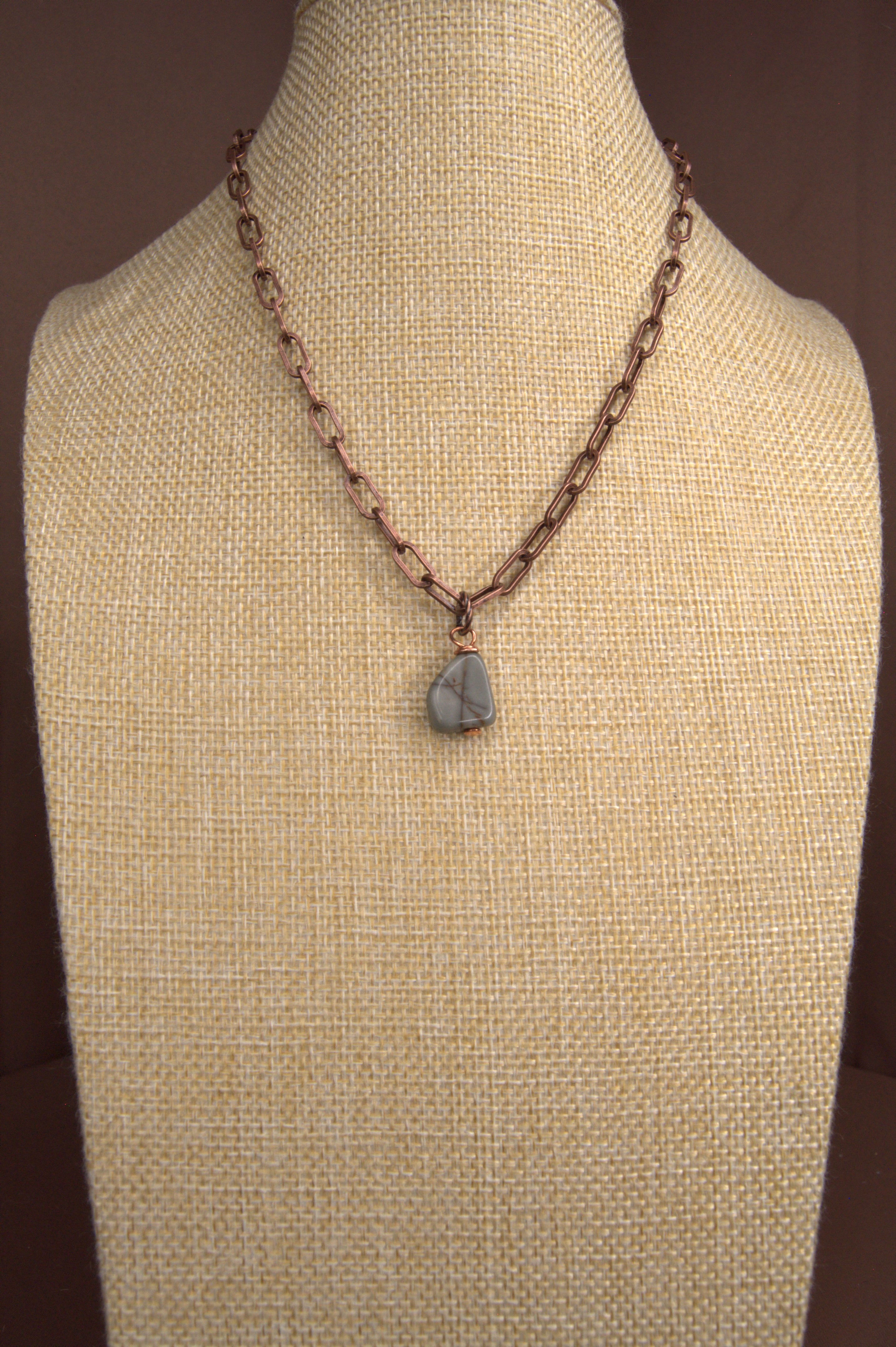 Delilah Solo Picasso Jasper Single-Nugget Pendant Necklace | Copper Paperclip Chain, Lobster Clasp | Copper & Lace Handcrafted