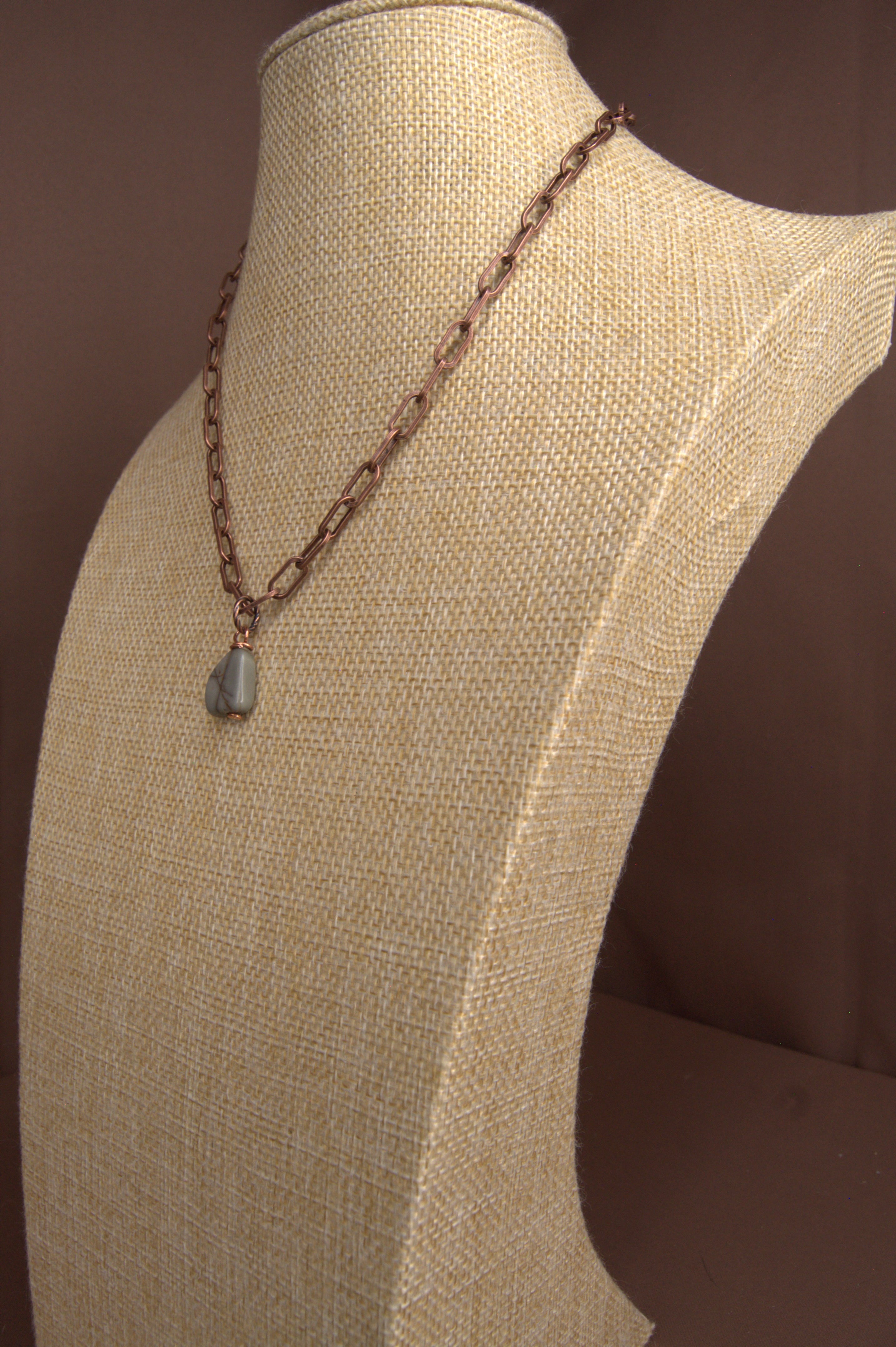 Delilah Solo Picasso Jasper Single-Nugget Pendant Necklace | Copper Paperclip Chain, Lobster Clasp | Copper & Lace Handcrafted