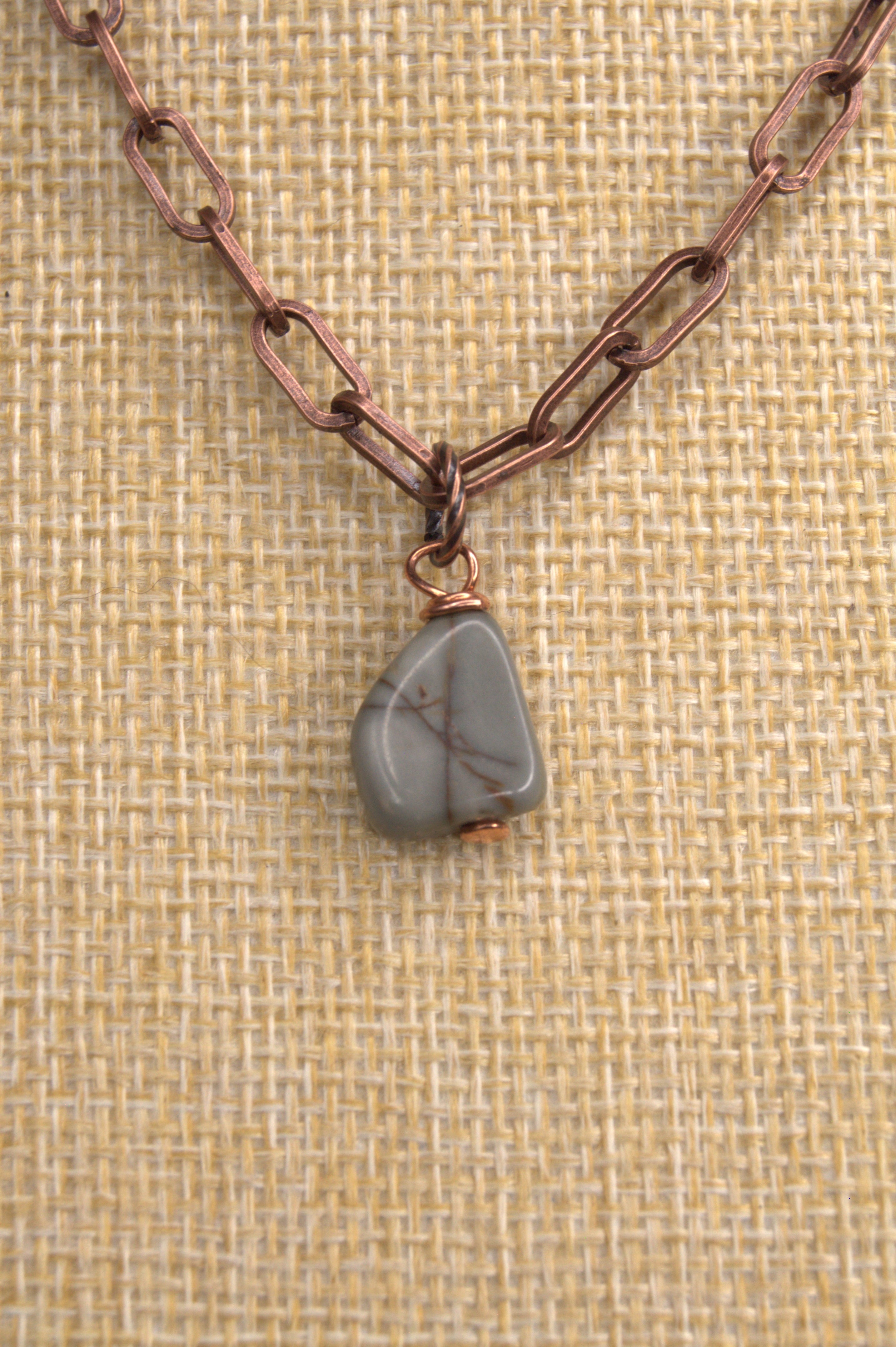 Delilah Solo Picasso Jasper Single-Nugget Pendant Necklace | Copper Paperclip Chain, Lobster Clasp | Copper & Lace Handcrafted