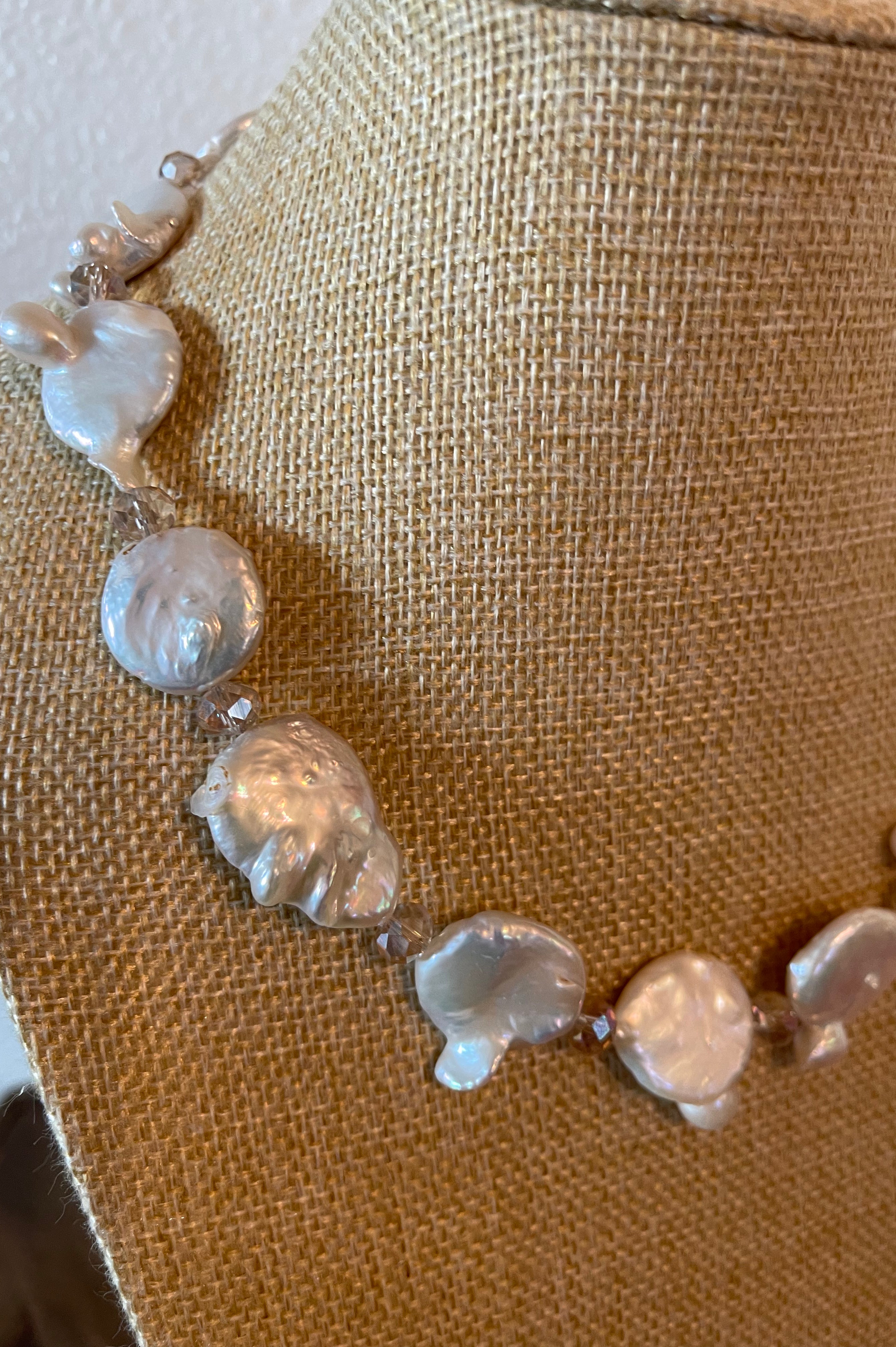 Large irregular coin pearls and champange 8mm glass crystals