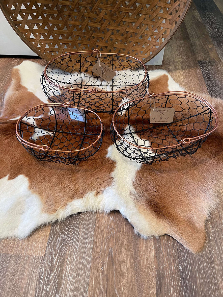 Metal Wire Gathering Baskets W/Copper Trim Copper & Lace Western