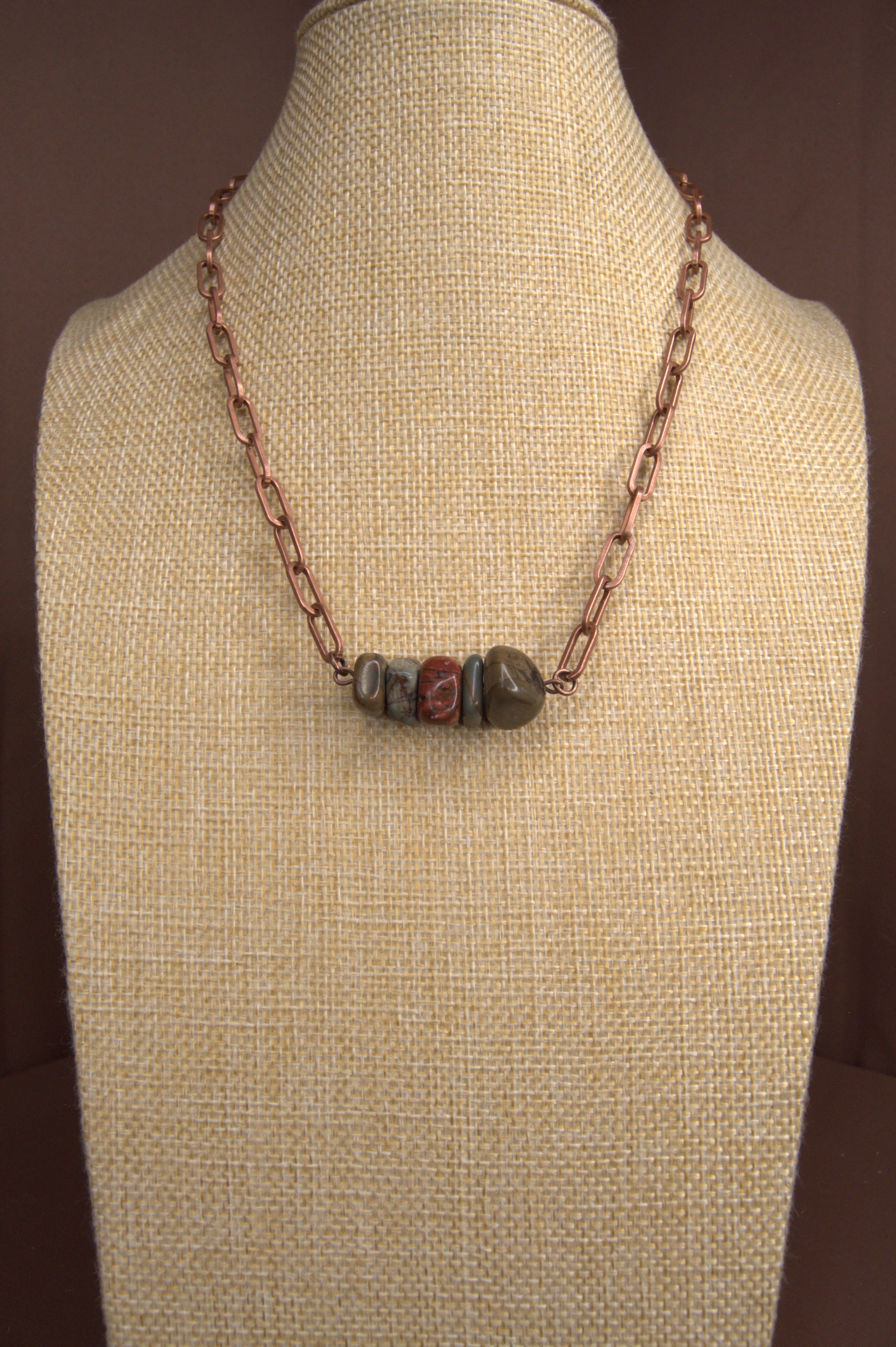 Paisley Picasso Jasper Bar Necklace – 19" | Copper Paperclip Chain, Lobster Clasp | Copper & Lace Handcrafted in USA