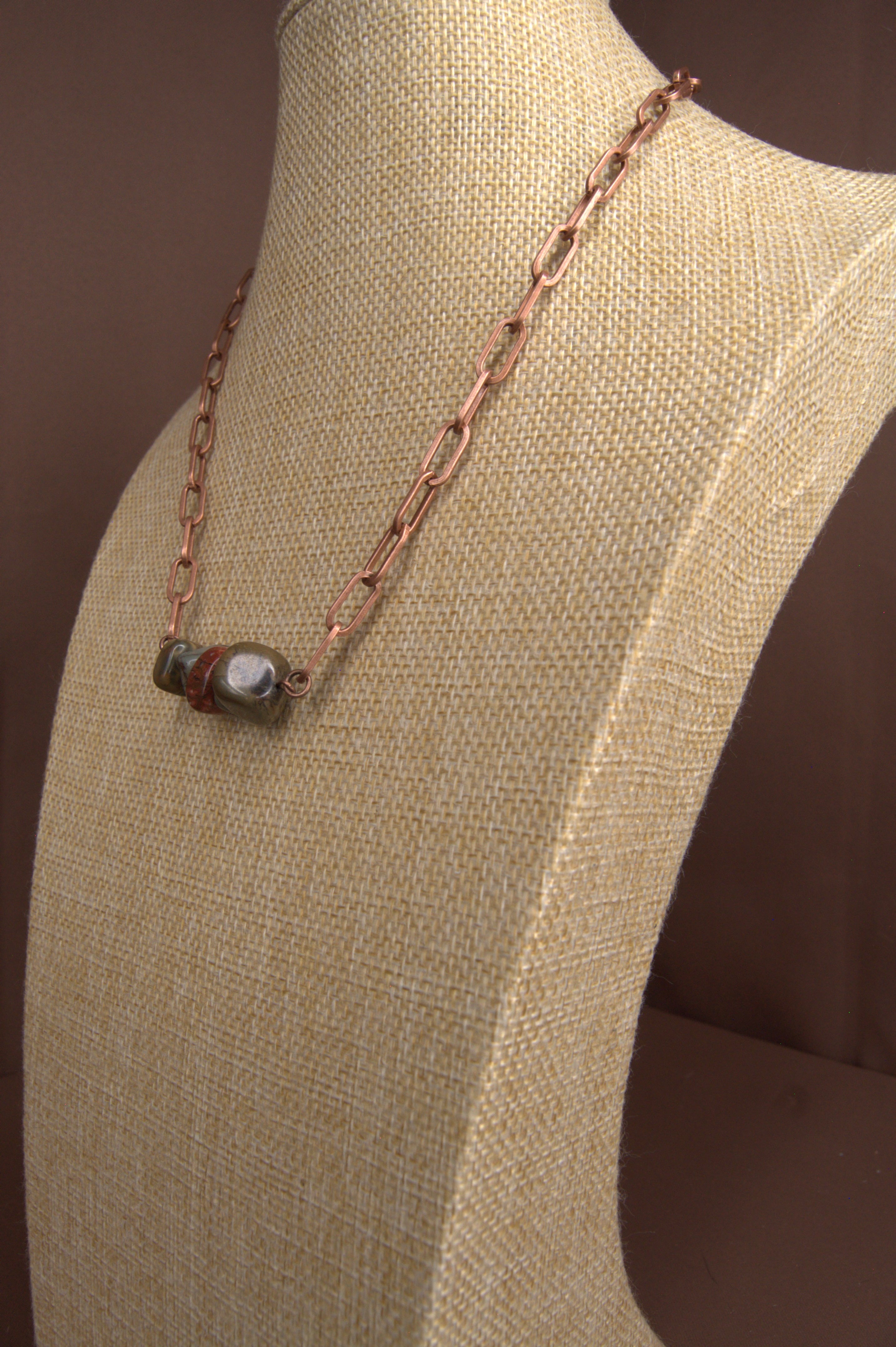 Paisley Picasso Jasper Bar Necklace – 19" | Copper Paperclip Chain, Lobster Clasp | Copper & Lace Handcrafted in USA