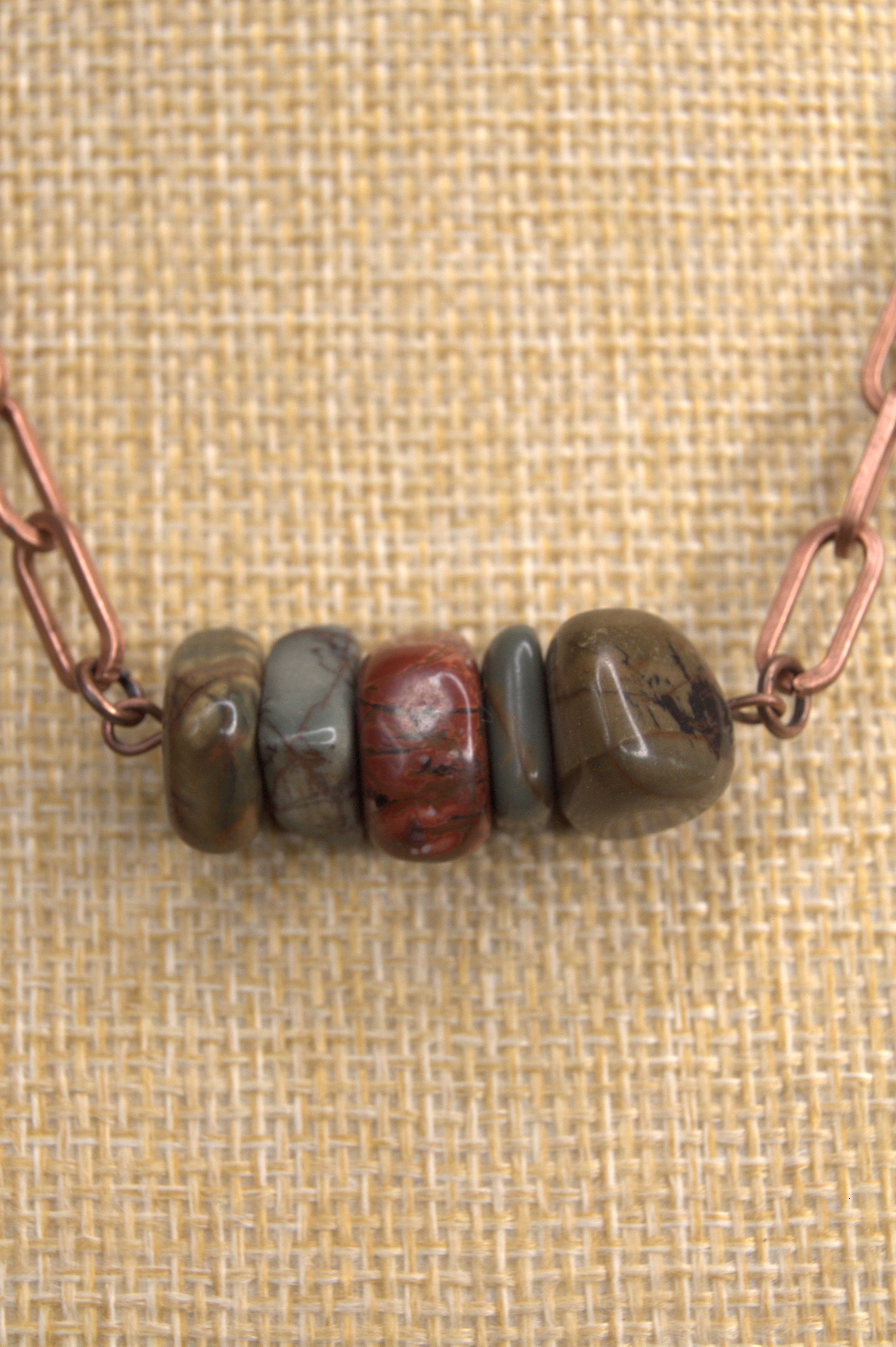 Paisley Picasso Jasper Bar Necklace – 19" | Copper Paperclip Chain, Lobster Clasp | Copper & Lace Handcrafted in USA