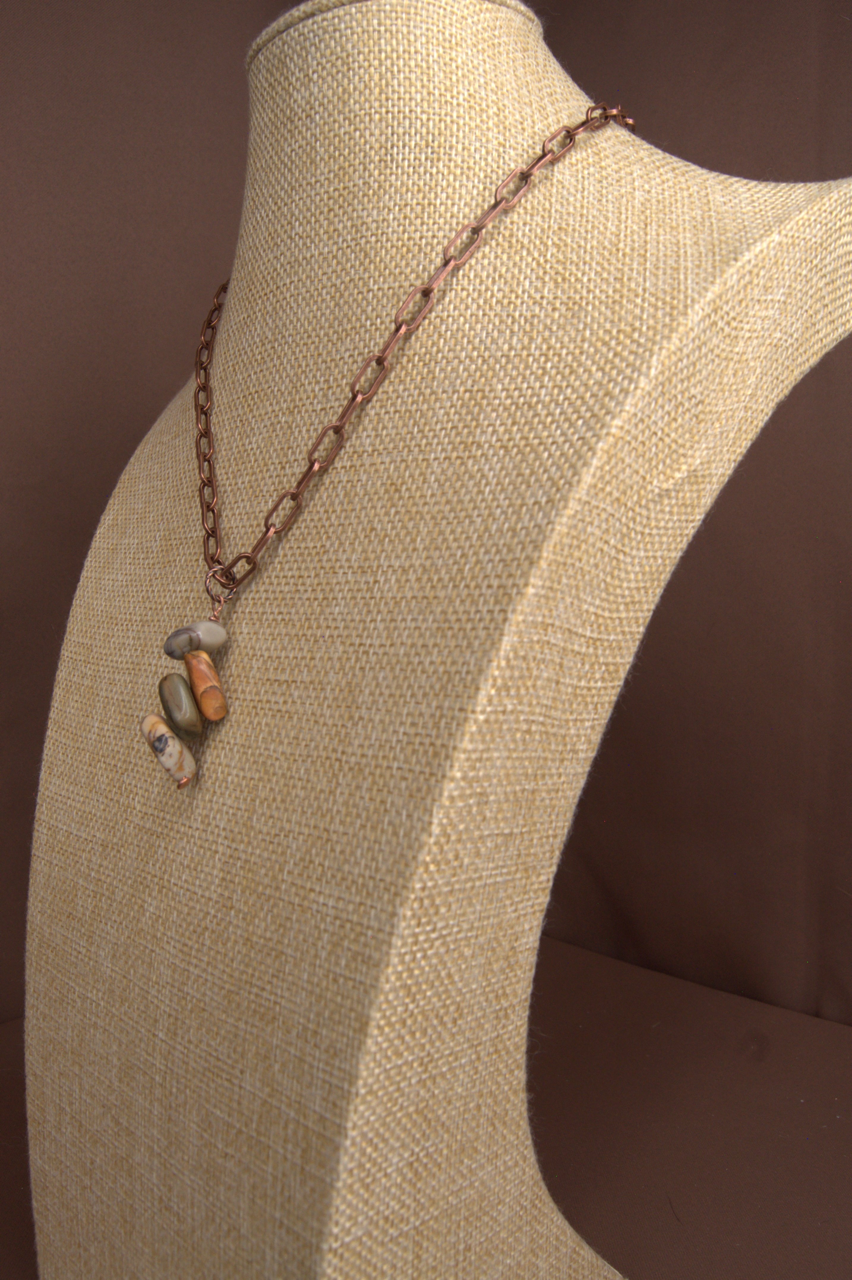 Picasso Jasper Four-Nugget Pendant Necklace | Copper Paperclip Chain, Lobster Clasp | Copper & Lace Handcrafted