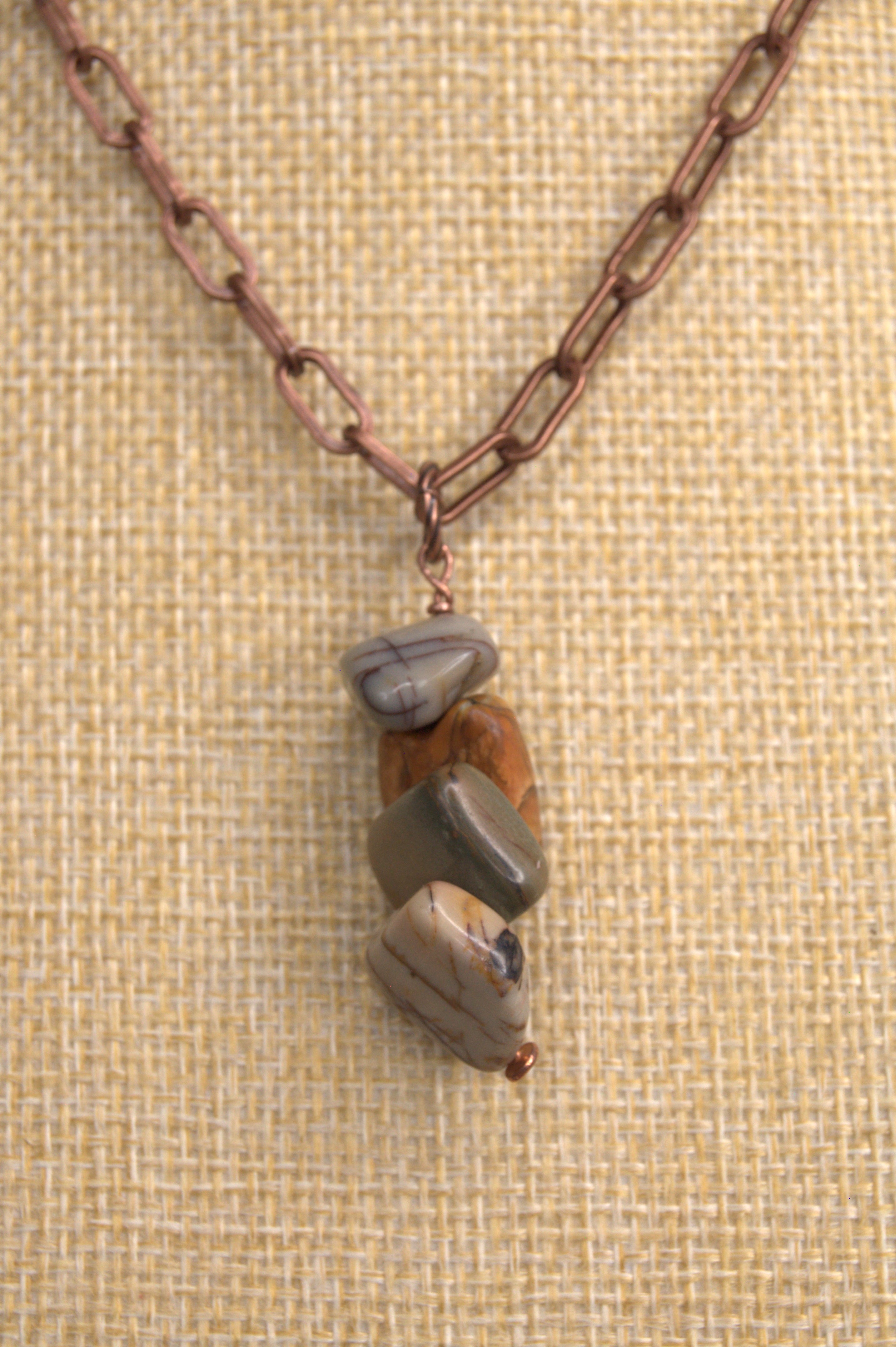 Picasso Jasper Four-Nugget Pendant Necklace | Copper Paperclip Chain, Lobster Clasp | Copper & Lace Handcrafted