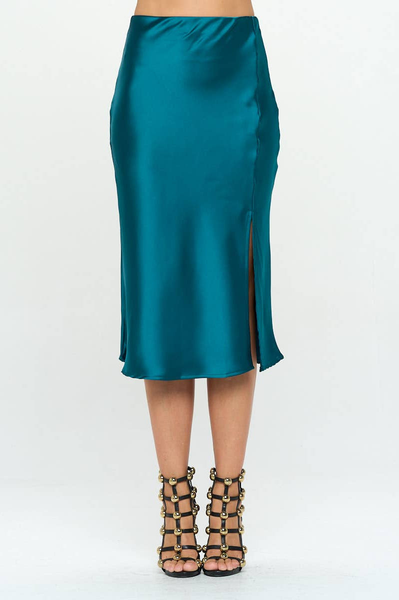 Hunter Green satin skirt with side slit