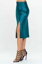 Hunter Green satin skirt with side slit 