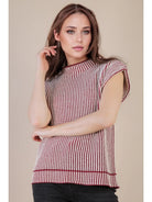 Sonoma two-tone ribbed sweater vest in burgundy & cream—front view