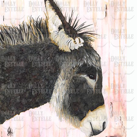 Illustration of a donkey with a soft, pastel background