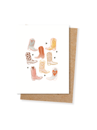 Card with illustrated cowboy boots on a white background