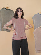 Sonoma two-tone ribbed sweater vest in burgundy & cream—front view