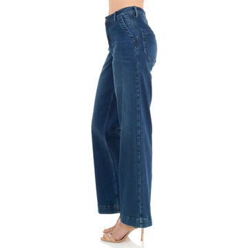 side viewMorrison Denim – The Confidante “Love Her Madly” Mid-Rise Wide-Leg Jean | Dark Wash, Utility Back Pockets, Stretch