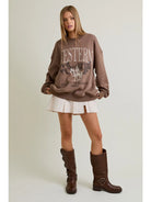 Mesa Trail oversized Western sweatshirt in cocoa brown—cowboy embroidery
