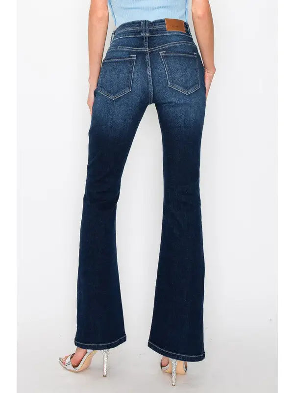 Aria Tummy Control High Rise Bootcut Jeans double button at waist band