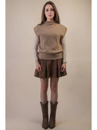 Calistoga mocha mock-neck sweater vest—front view
