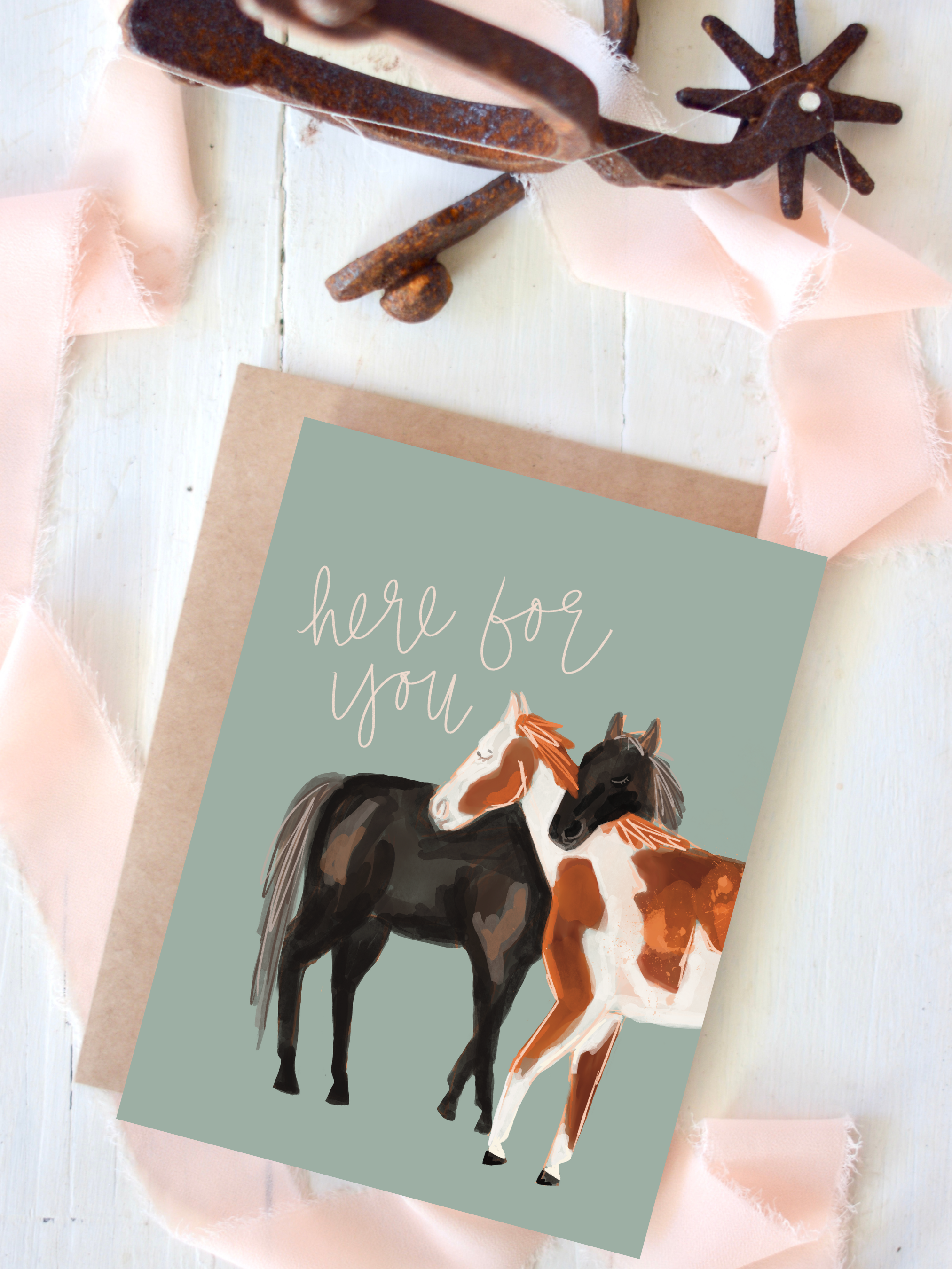 Here for you with two horses on the front of a blank card. Kraft envelope included