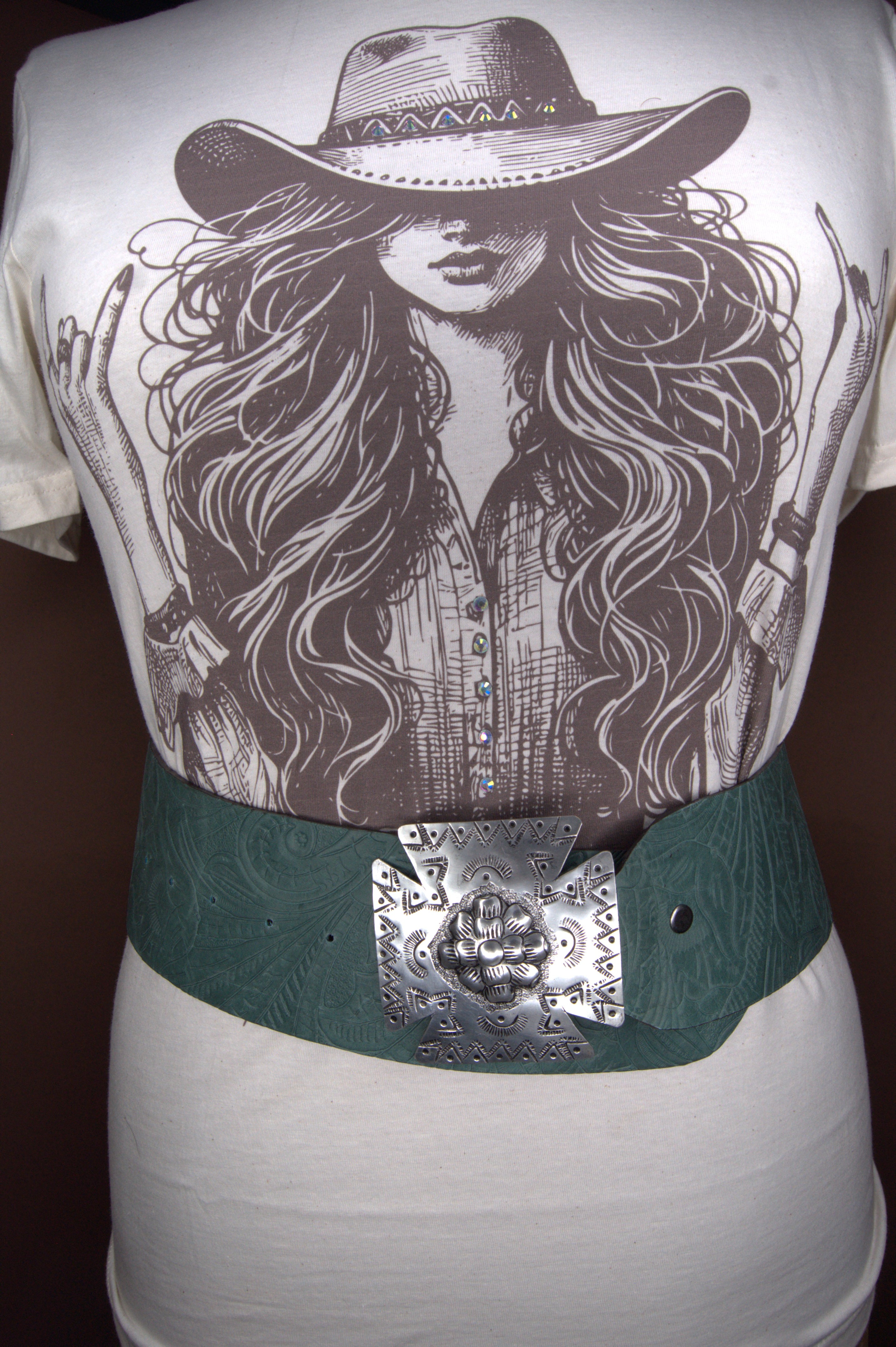Handcrafted leather hip belt in aqua
