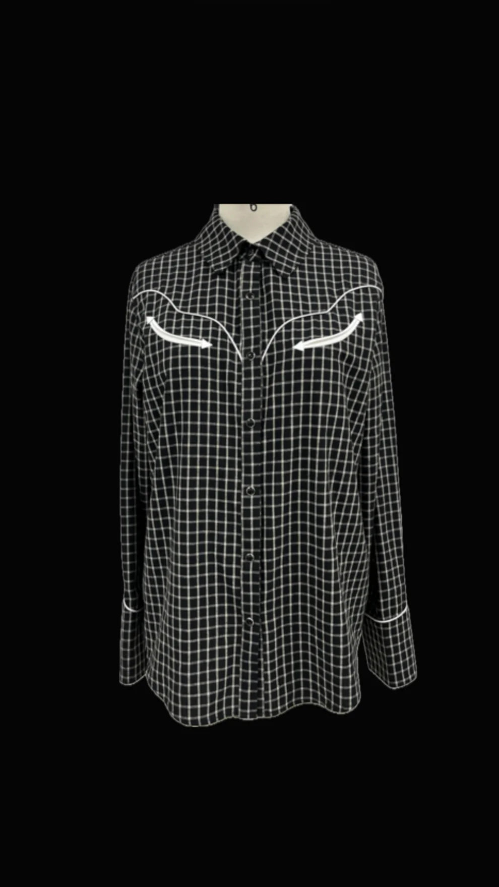 Black and white checkered button up blouse