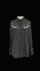 Black and white checkered button up blouse